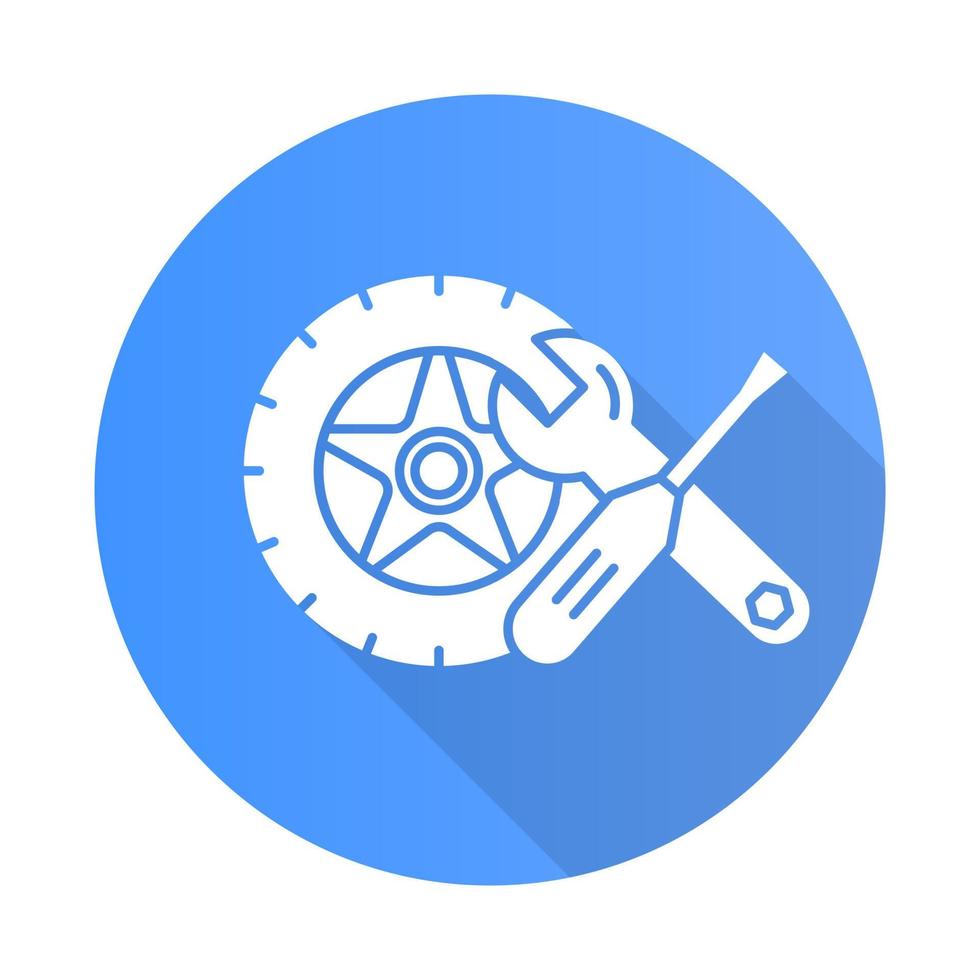auto parts blue flat design long shadow glyph icon car mechanic wheel instruments repair service maintenance e commerce department online shopping categories silhouette illustration vector